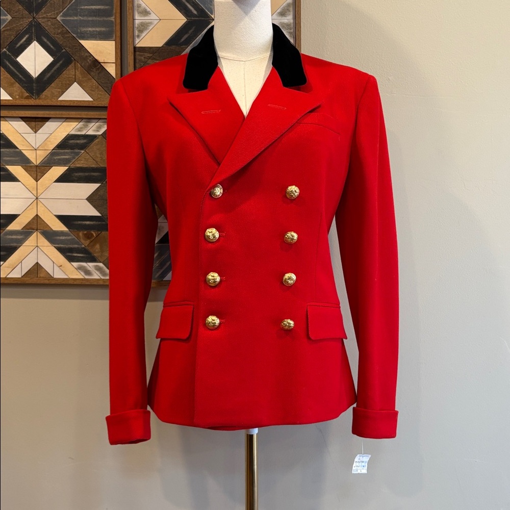 Vintage Ralph Lauren 80s Runway Equestrian Red Wool Velvet Blazer Jacket size 6